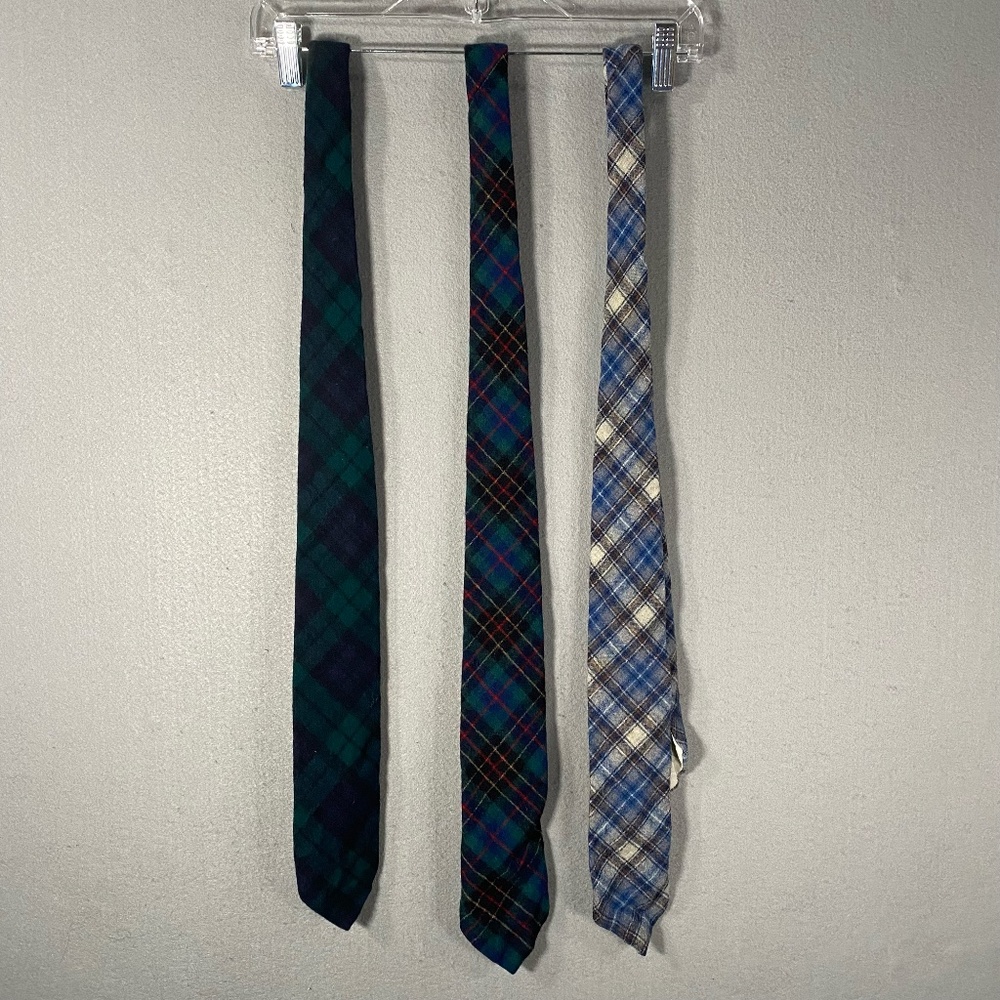 Lot 3 Vintage Pendleton 100% Wool Plaid Mens Neck Tie Green Blue